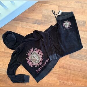 Vintage Juicy Couture Black Cotton Blend track suit XL hoodie and L pant.